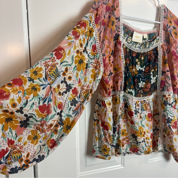 Maeve Anthropologie square neck floral blouse Large - Picture 3 of 6